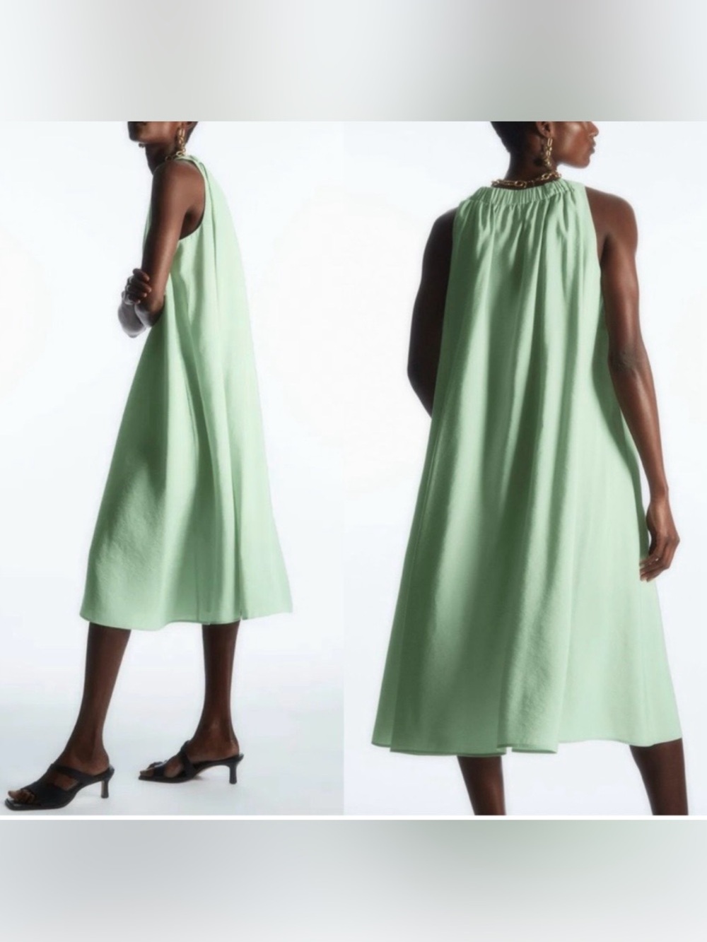 COS Women’s Racer-Neck Sleeveless A-Line Midi Flare Dress- Light Green - Sz 4